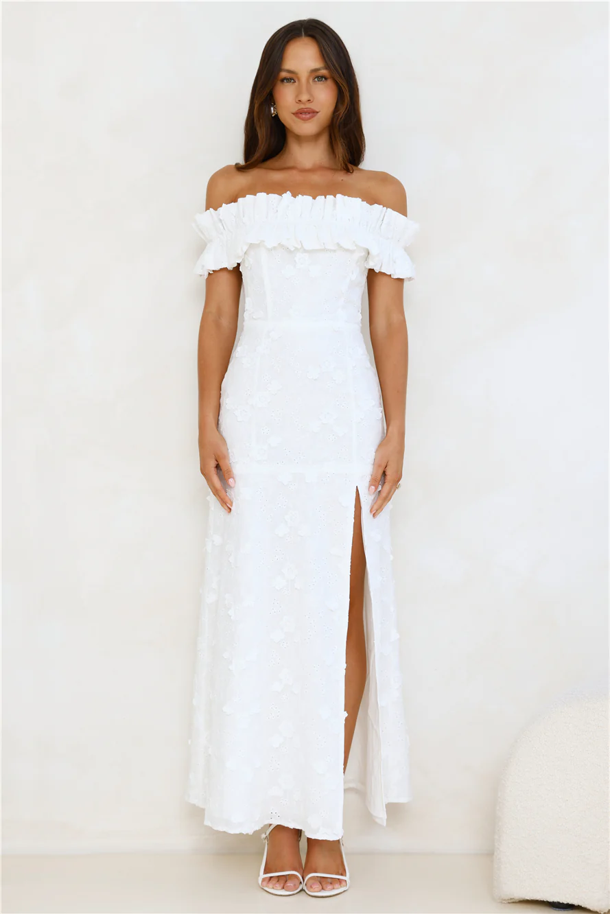 Spring Serenade Off Shoulder Maxi Dress White