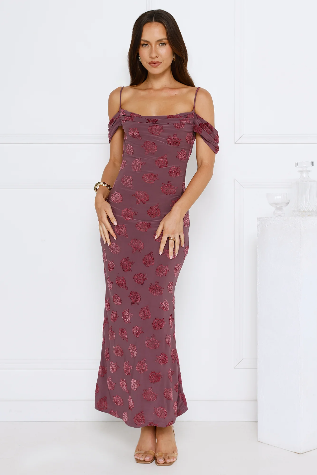 Petal Kiss Off Shoulder Maxi Dress Purple