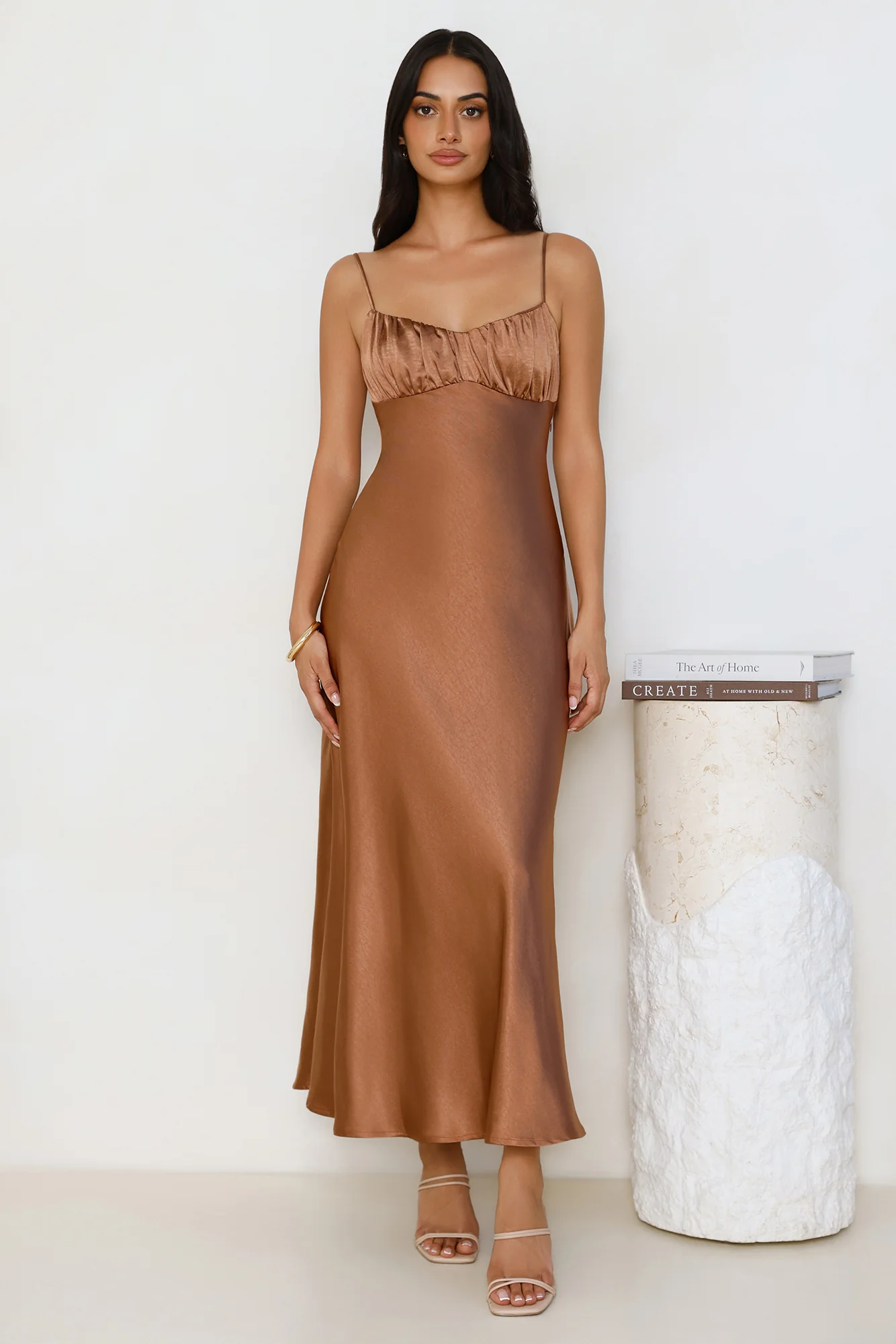 Empire Chic Satin Maxi Dress Chocolate