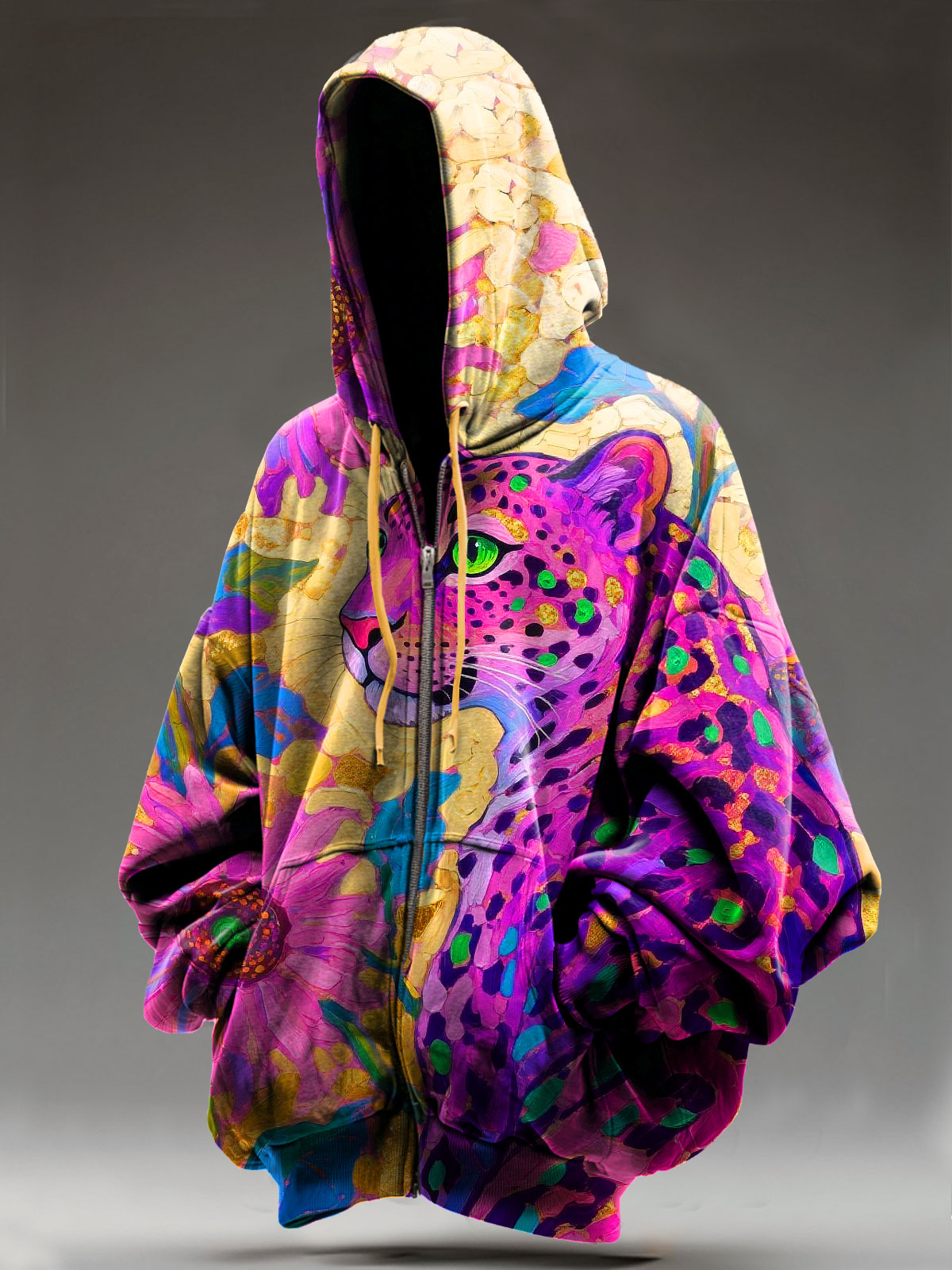 Leopard painting Art Print Casual Zip Hoodie Sweatshirt