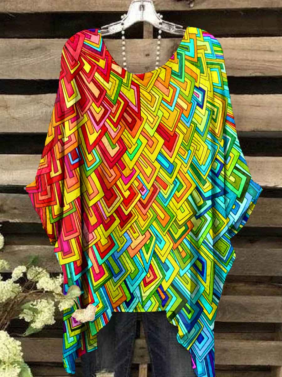 Women's Abstrct Clash Color Art Print Casual Top