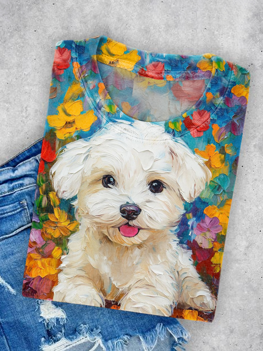 Cute Dog Art Print Casual Short Sleeve T-shirt