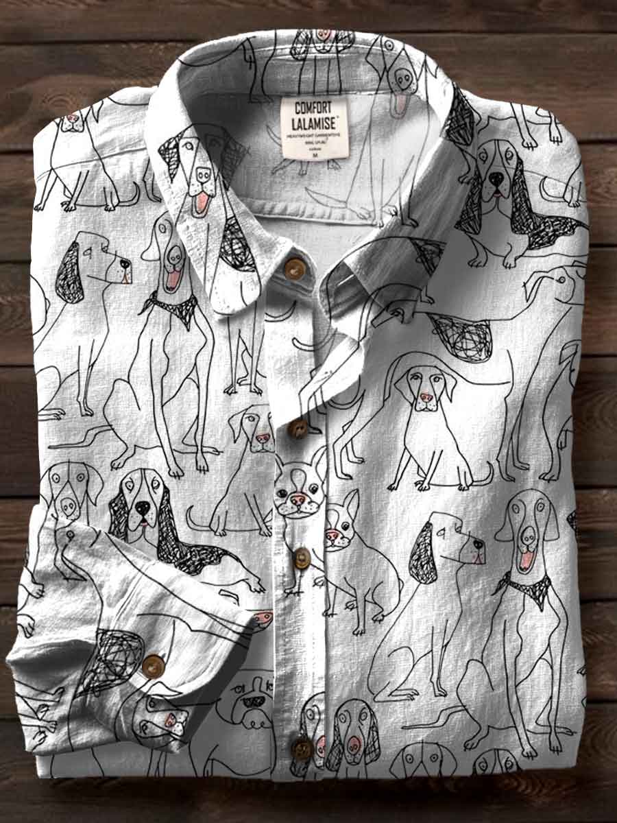 Dogs Art Print Casual Cotton Shirt