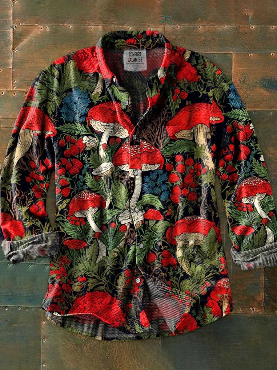 Vintage Mushroom Art Print 100% Cotton Long Sleeve Shirt