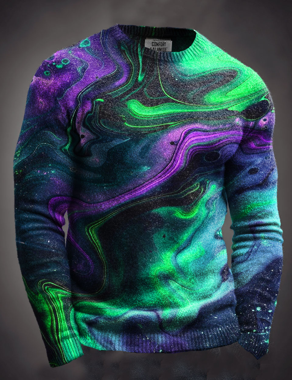 Abstrct Art Print Knit Pullover Casual Long Sweater