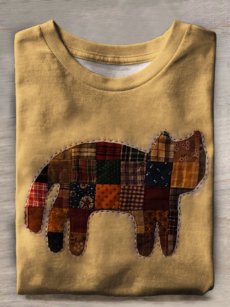 Vintage Cat Art Print Casual T-shirt