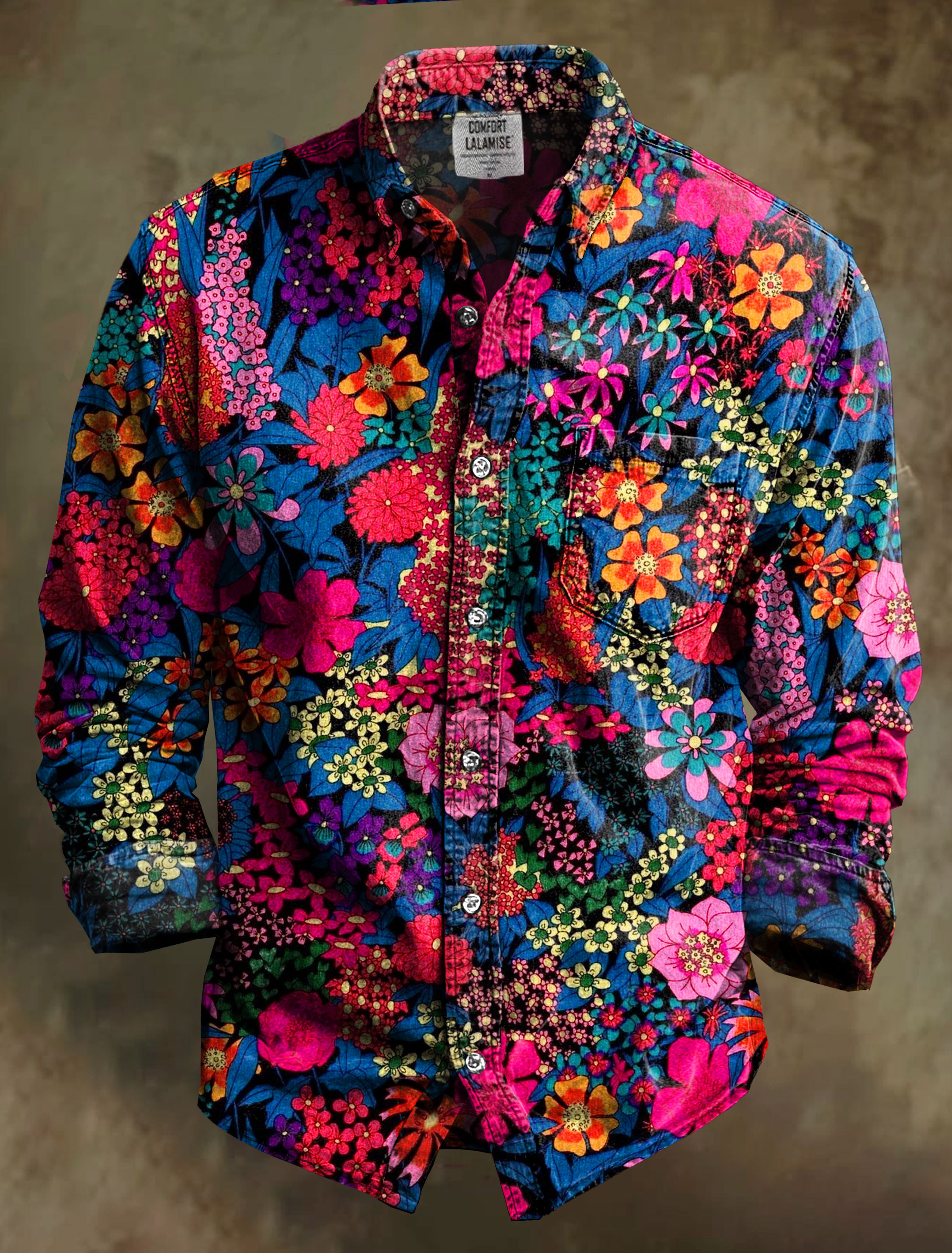 Vintage Floral Art Print 100% Cotton Long Sleeve Shirt