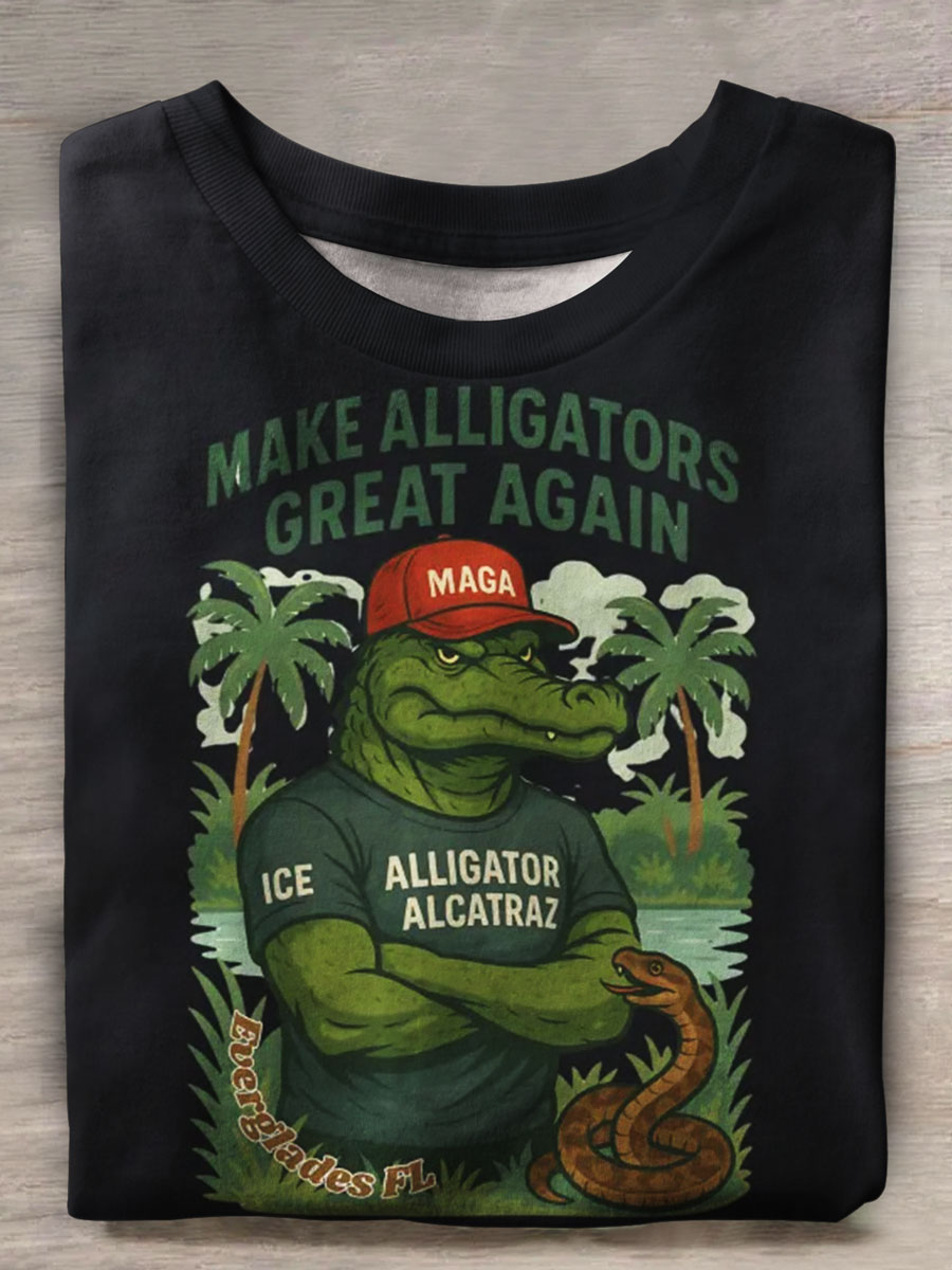 Vintage Crocodile Print Casual T-shirt