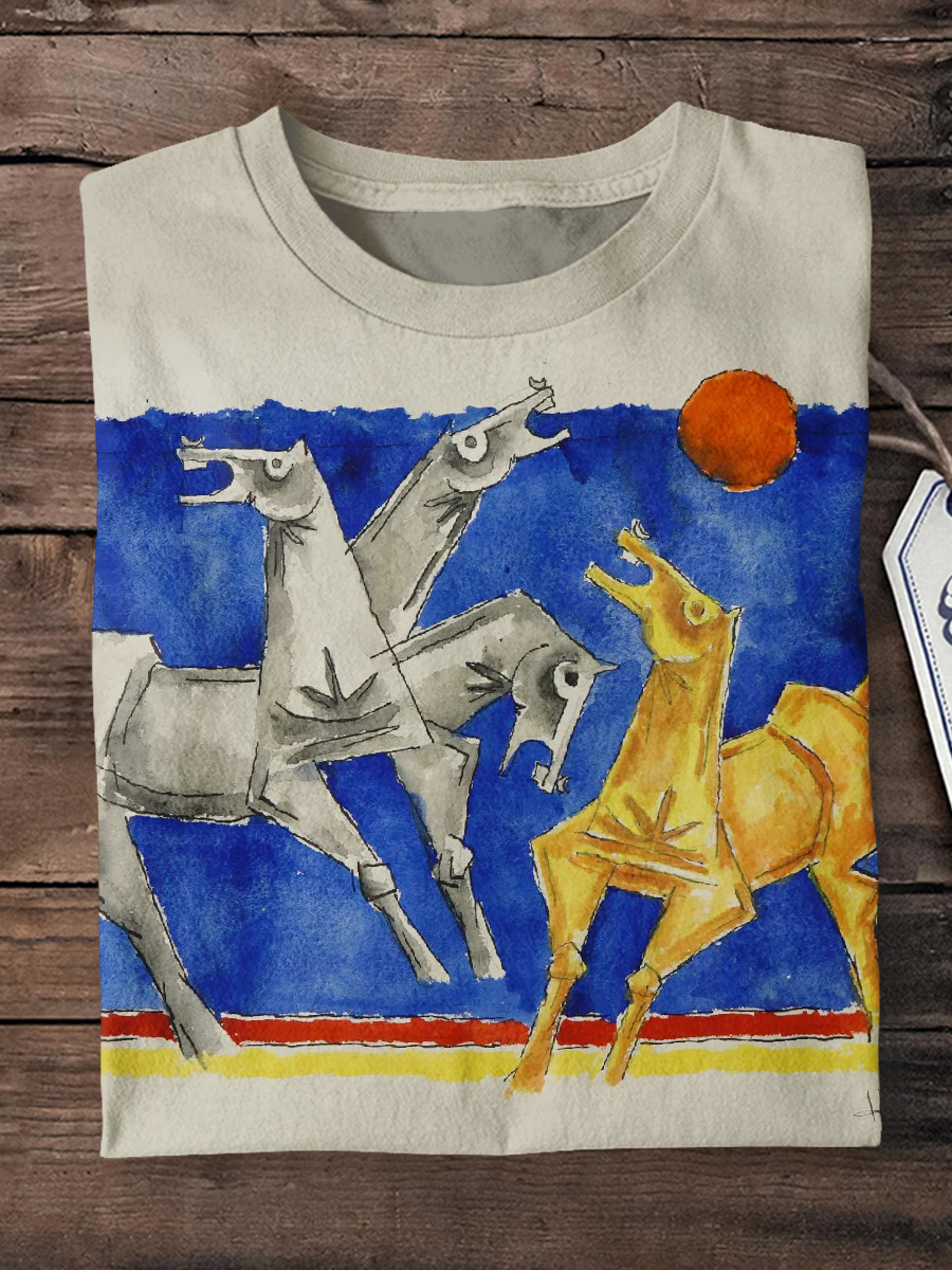 Vintage Abstract Horse Art Print Short Sleeve T-Shirt