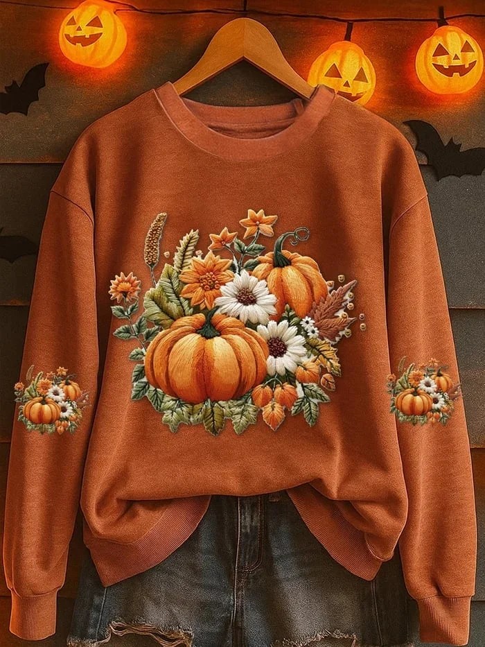 Pumpkin Floral Halloween Art Print Casual Sweatshirt