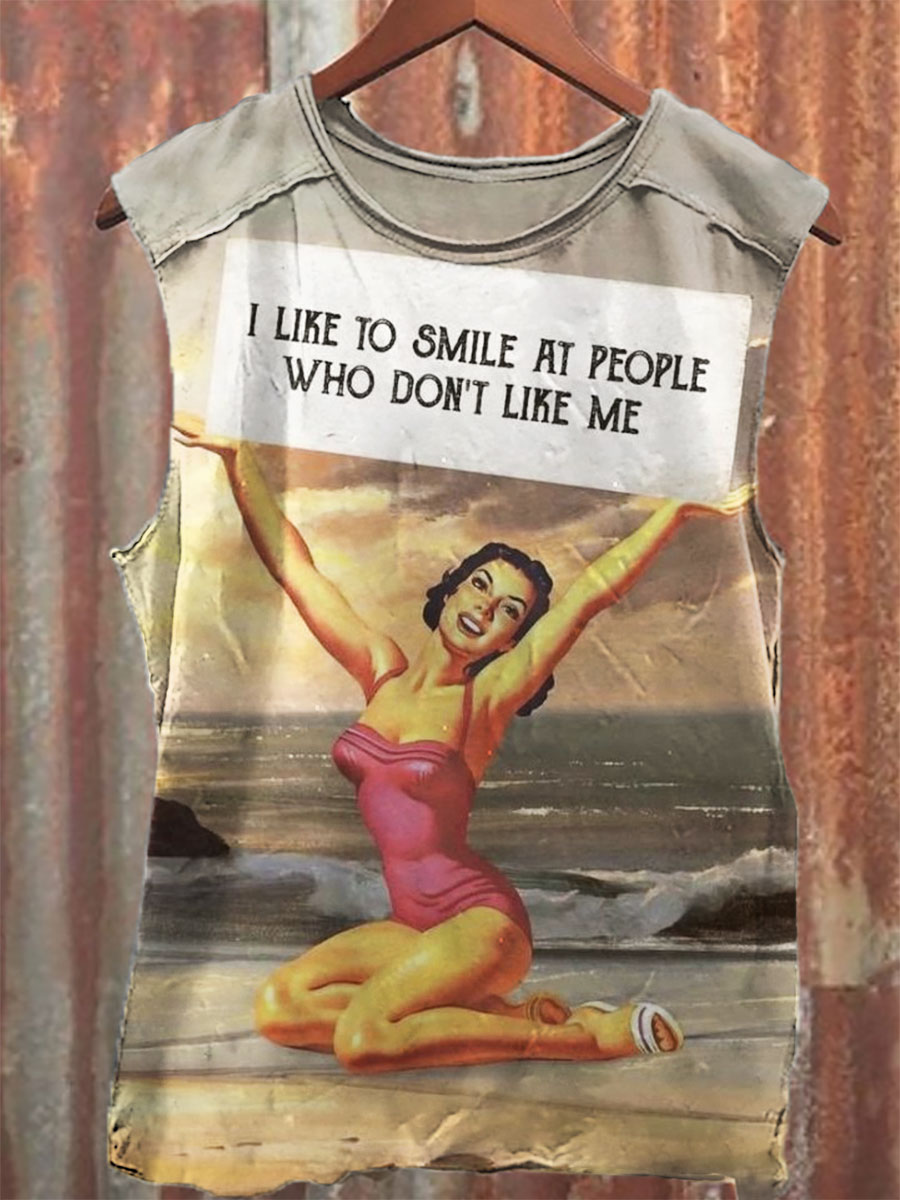I Like To Smile At People Who Don't Like Me Print 100% Cotton Casual Tank Top