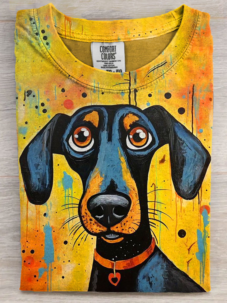 Abstrct Dog Art Print Casaul Short Sleeve T-shirt