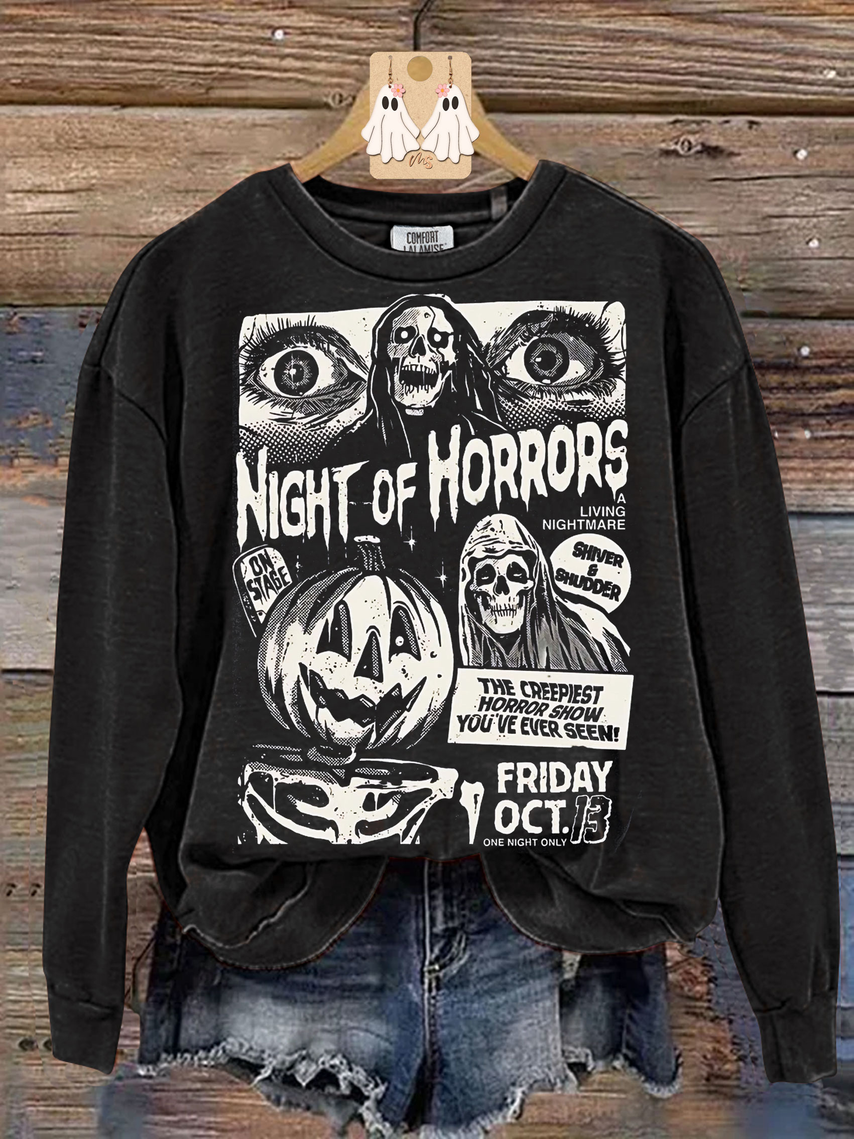 Night of Horrors Halloween Print Casual Sweatshirt
