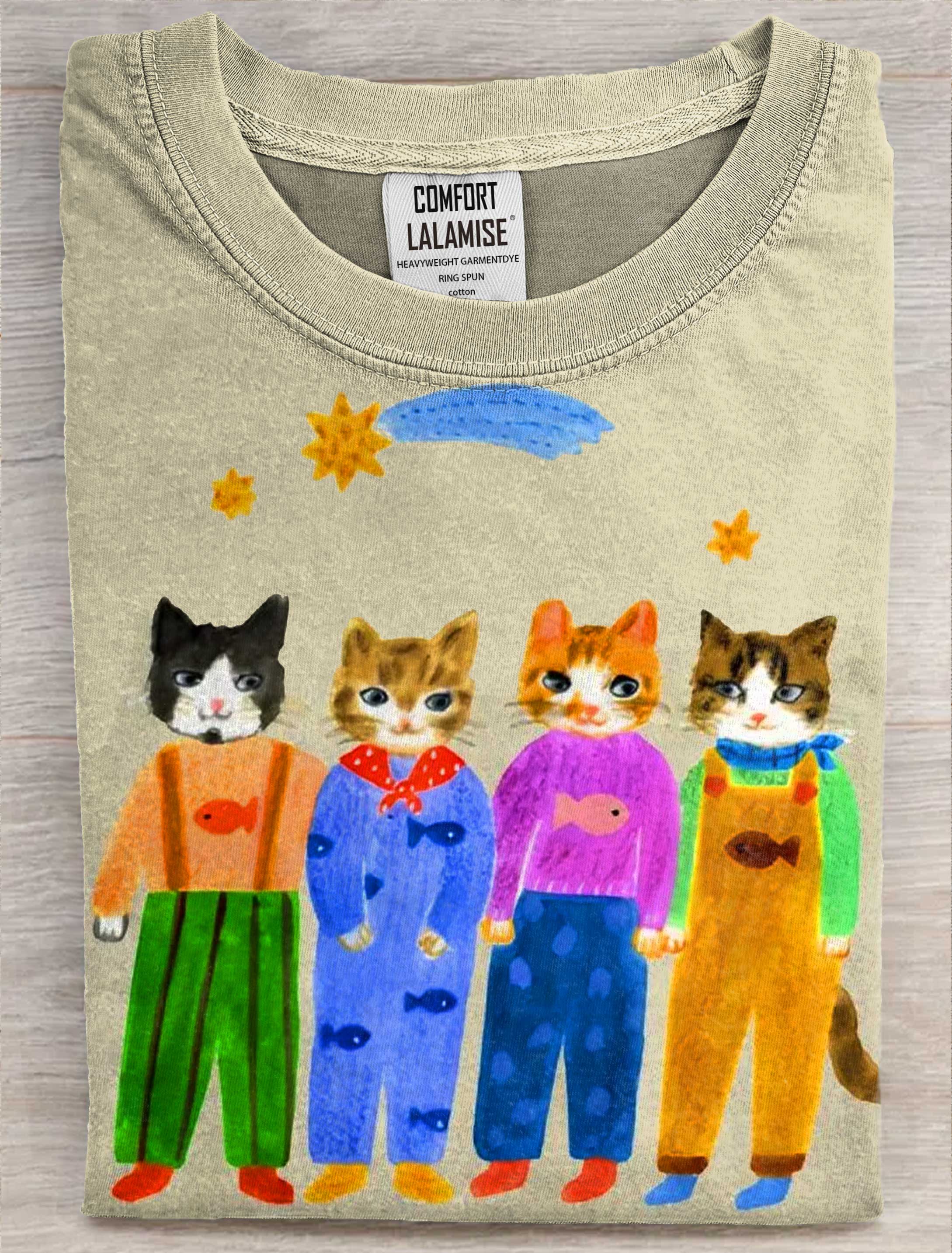 Cat In Sunny Day Art Print Casaul Short Sleeve T-shirt