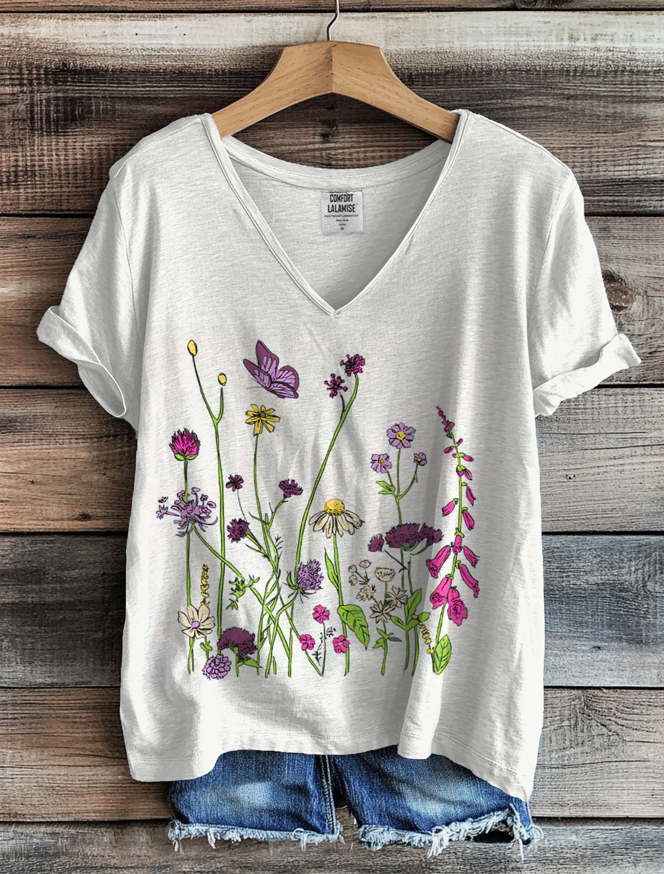 Realaxed Wildflowers Casual V-neck T-shirt