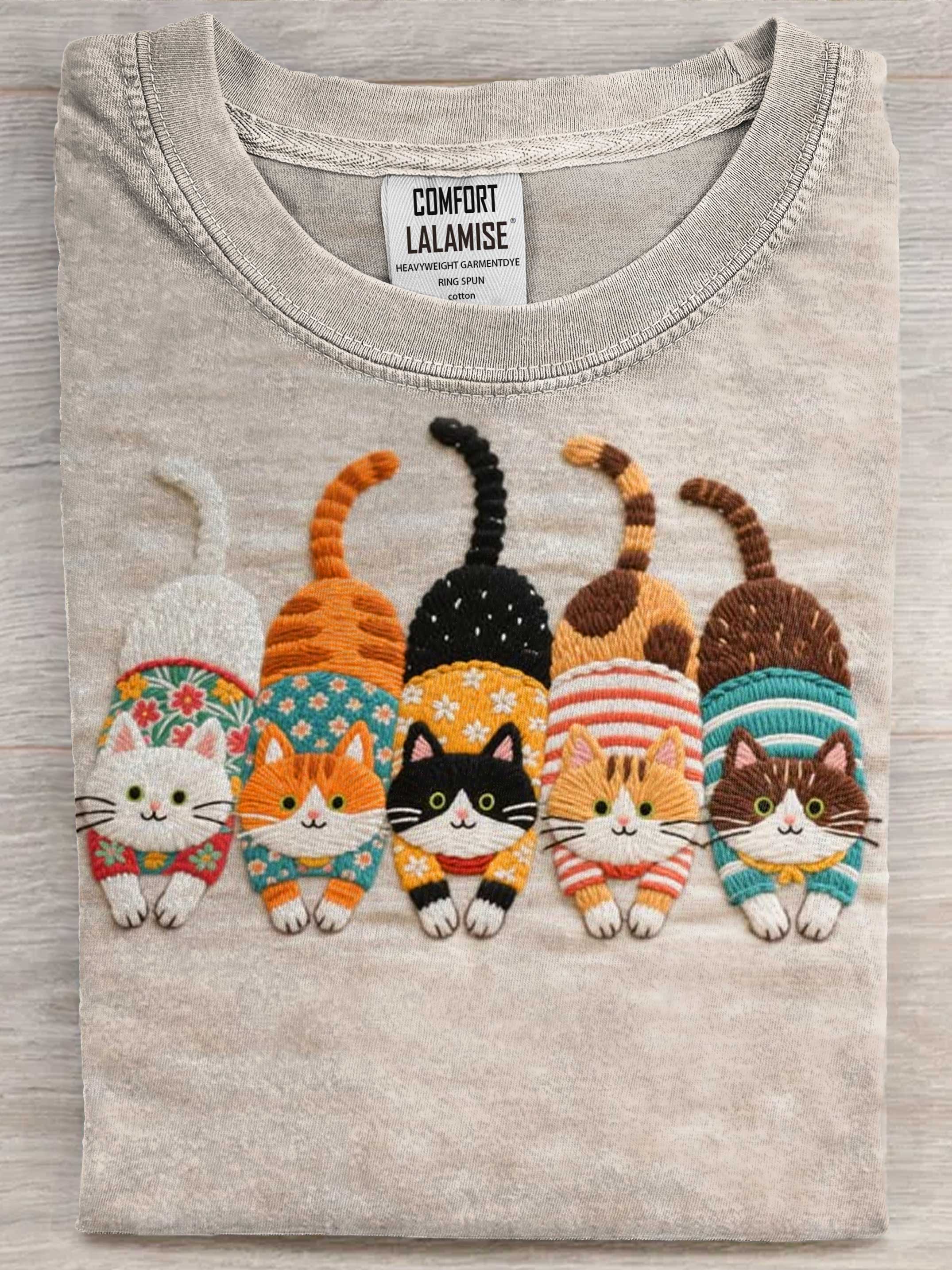 Cute Cat Art Print Casaul Short Sleeve T-shirt