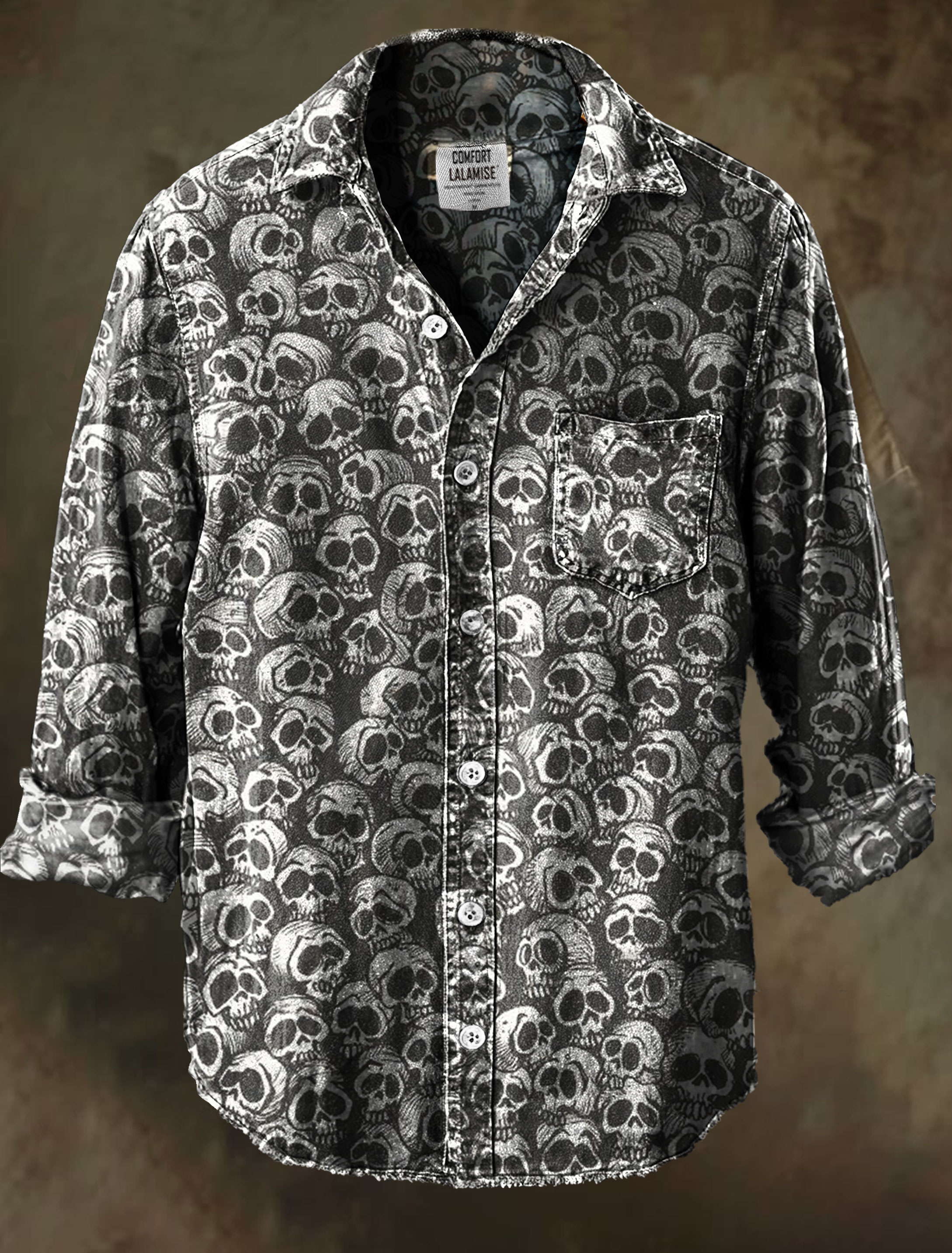 Skull Bone Art Print 100% Cotton Long Sleeve Shirt