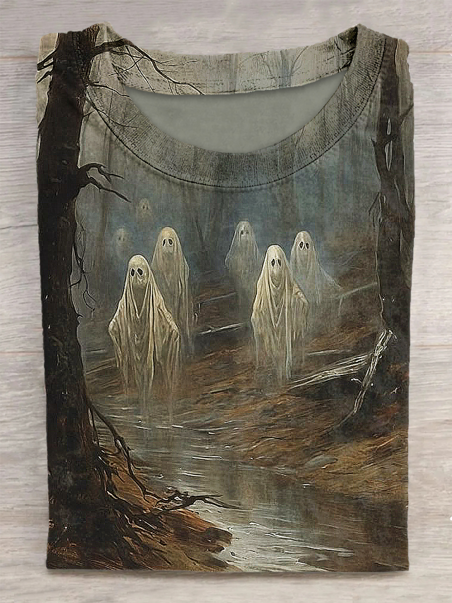Unisex Ghost Printed Vintage Fashion Loose Short Sleeve T-Shirt
