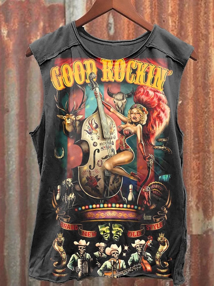 Vintage Rock Art Print 100% Cotton Casual Tank Top