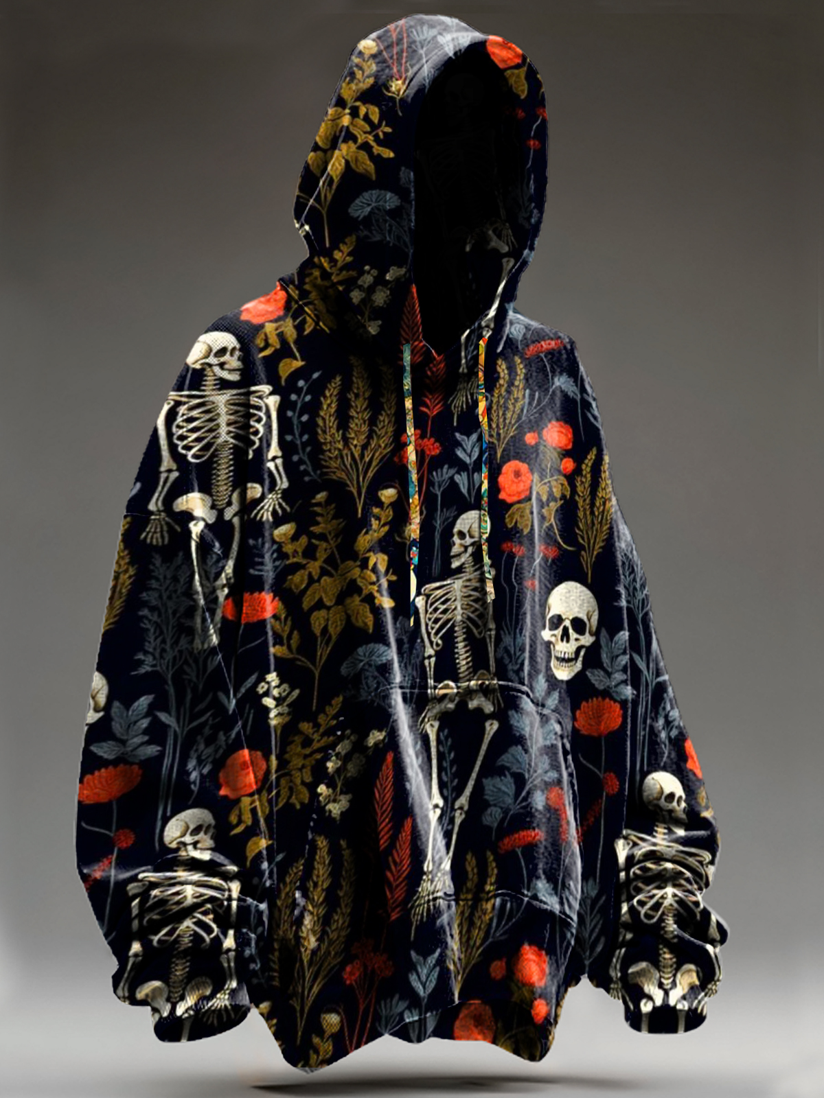 Vintage Abstract Fantasy Dark skull Art Print Casual Hoodie Sweatshirt