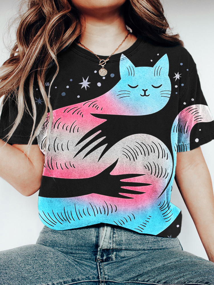 Transgender Cat Hug Lgbt Pride Women's Vintage T-shirt