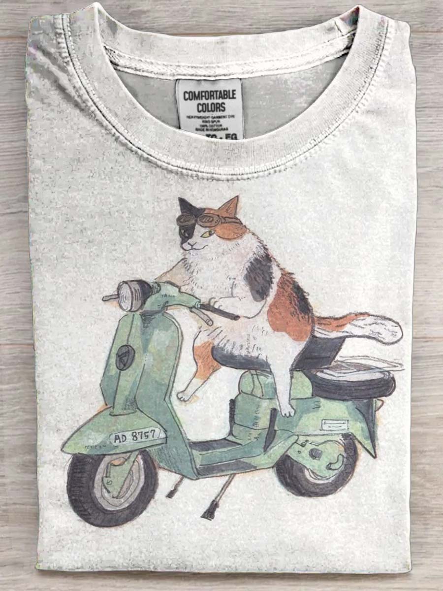 Funny Cat Print Casual Short Sleeve T-Shirt