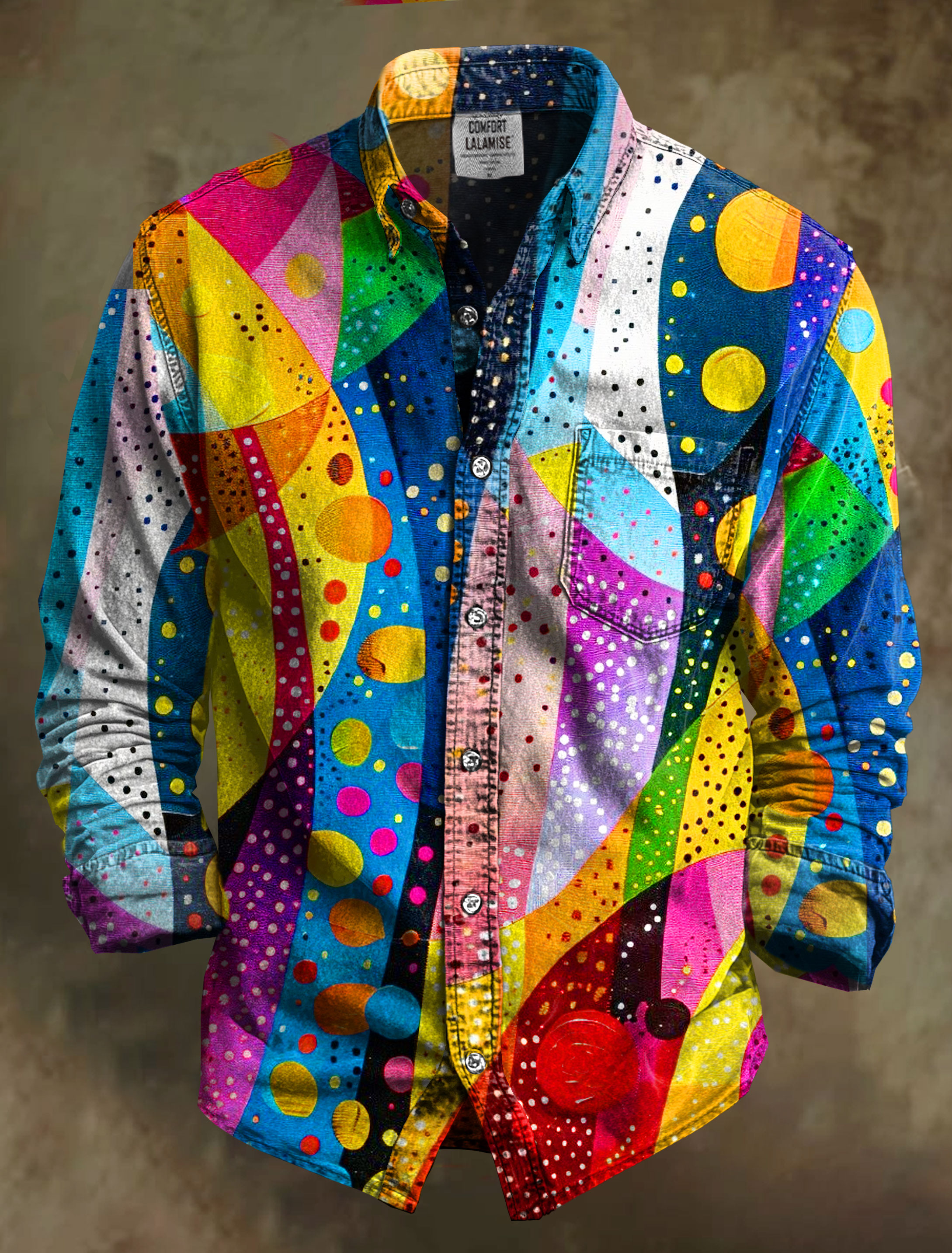 Multicolor Abstrct Art Print 100% Cotton Long Sleeve Shirt