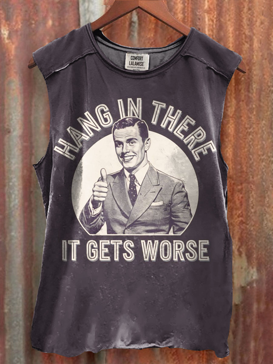 Vintage Hang in there Funny Print 100% Cotton Casual Tank Top