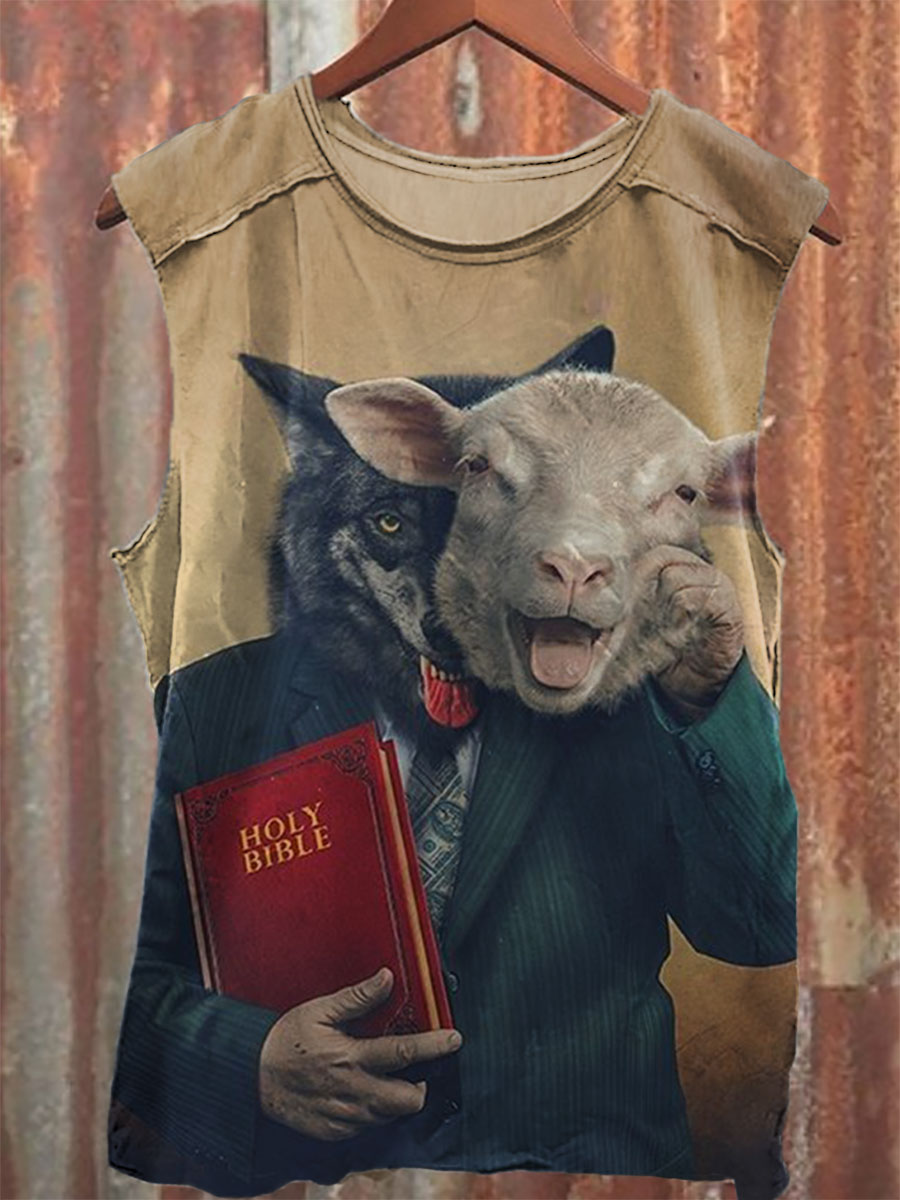 Vintage Print 100% Cotton Casual Tank Top