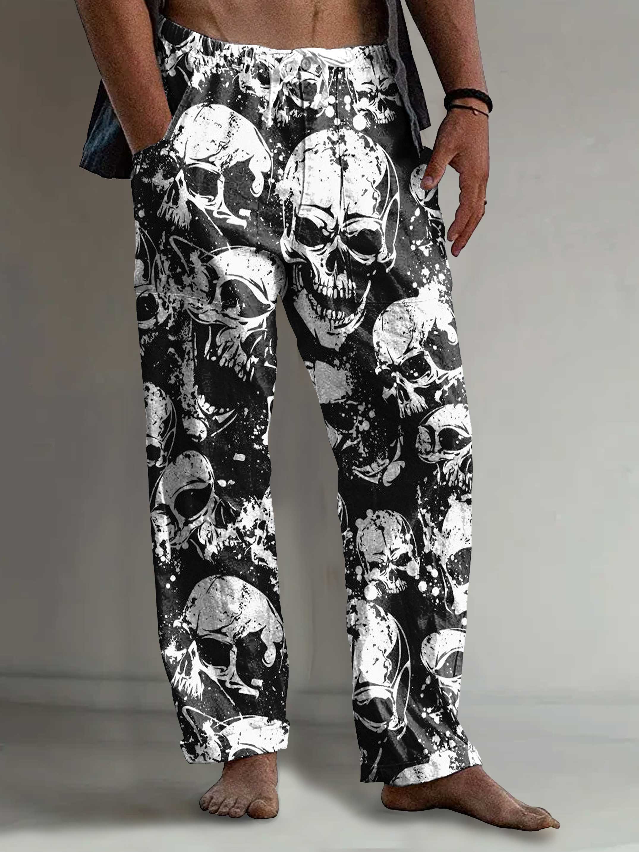 Men's Skull Art Print Comfy 100% Cotton Pants