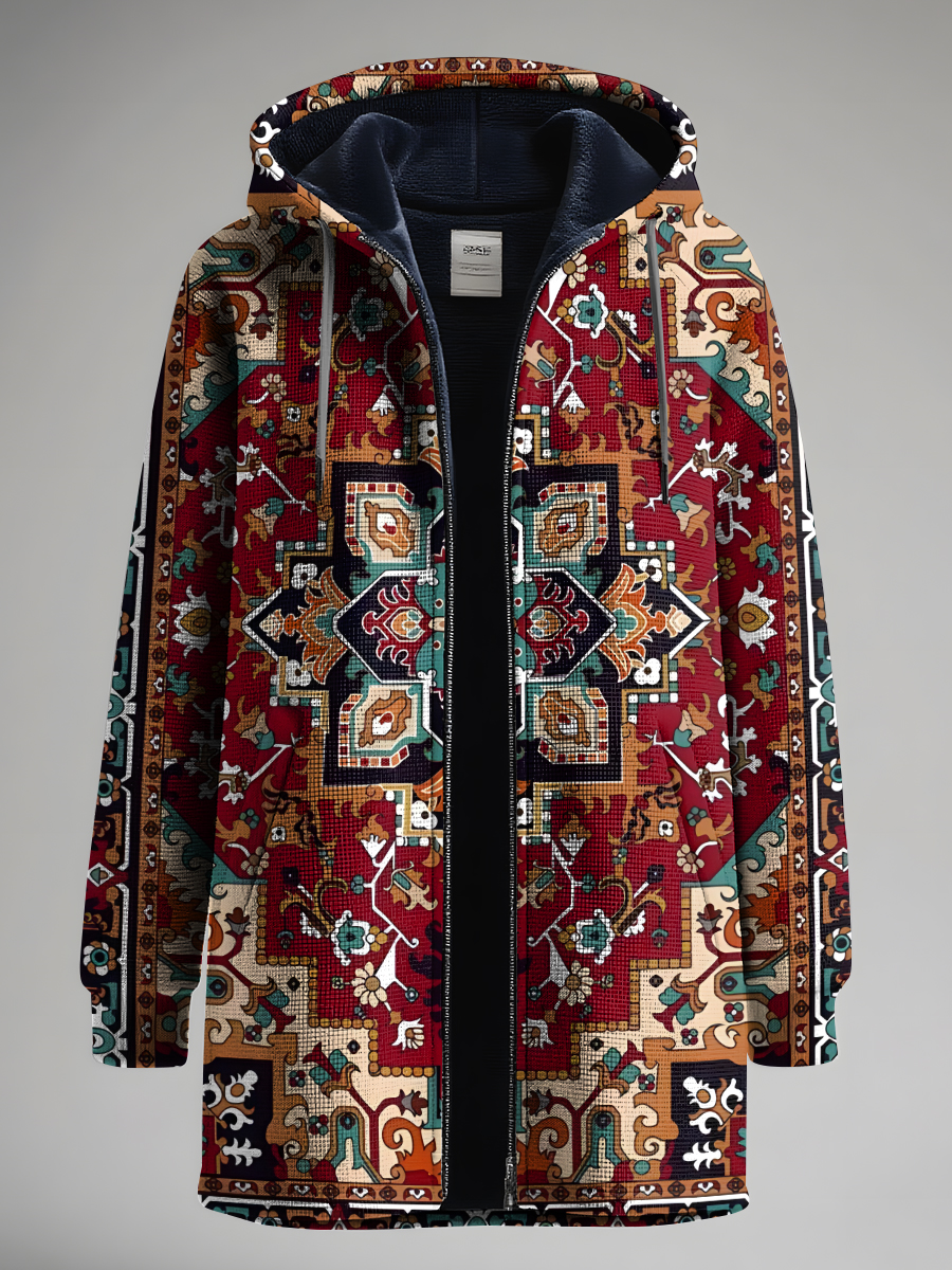 Vintage Ethnic Patterns Art Print Unisex Plush Thick Long-Sleeved Sweater Cardigan Coat