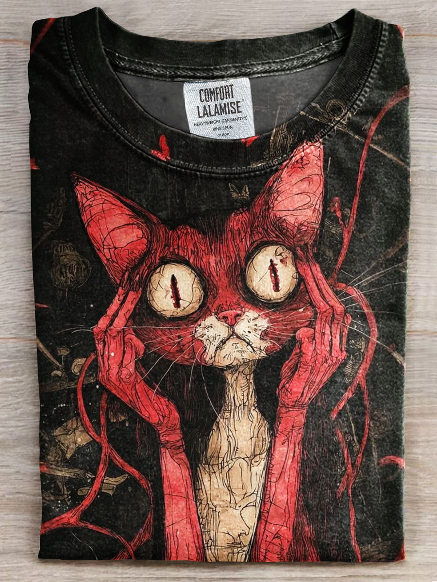 Cat Gothic Art Print Casual T-shirt