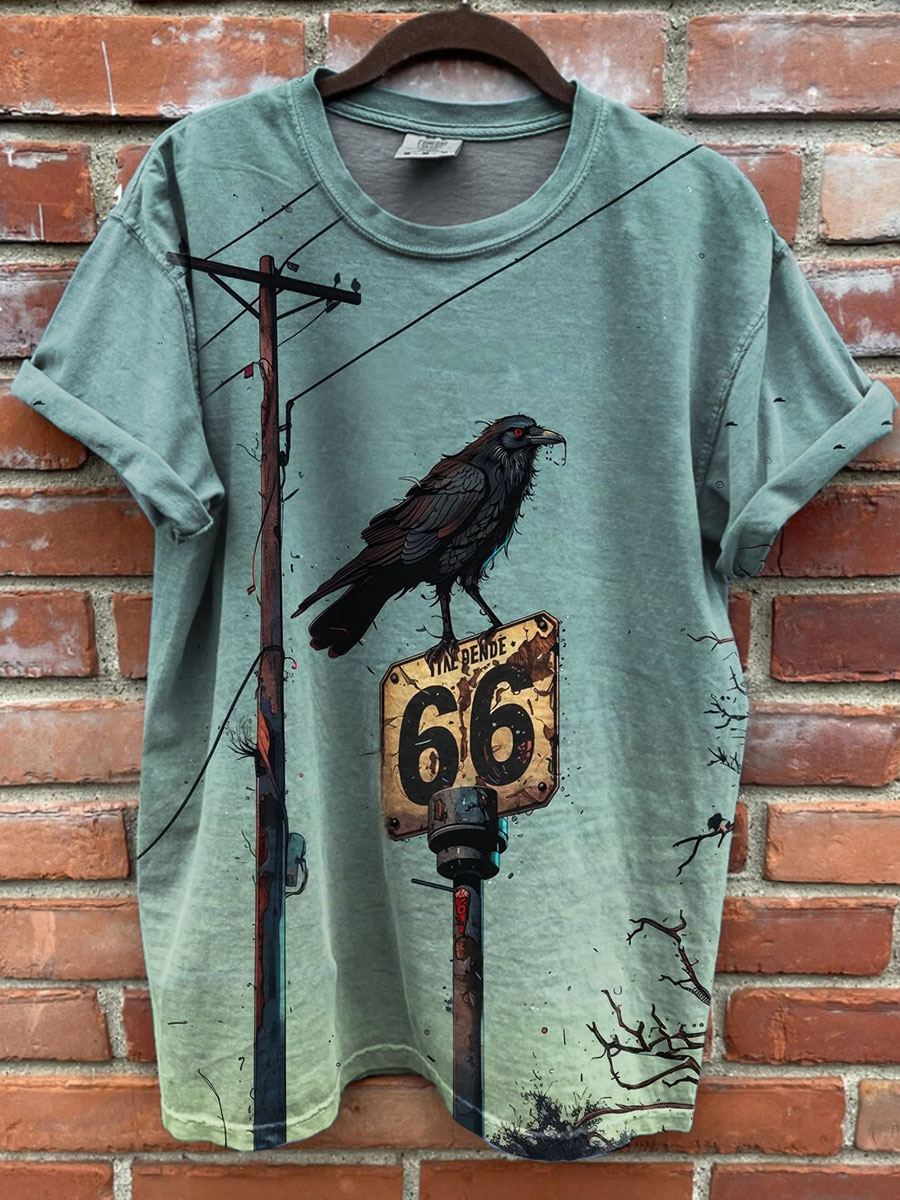 Route 66 Crow Print Casual T-shirt