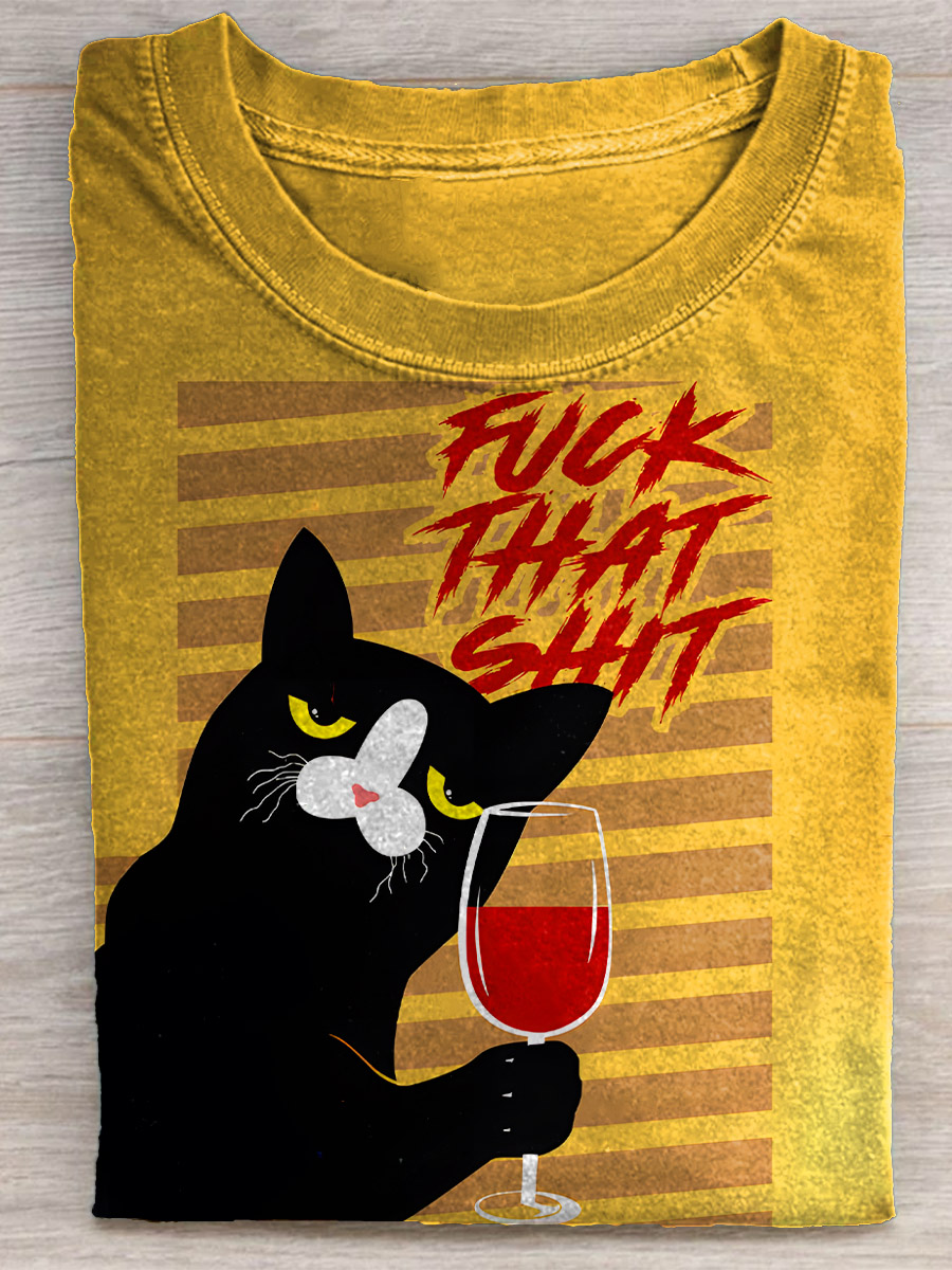 Funny Cat F CK That Shit Print T-shirt