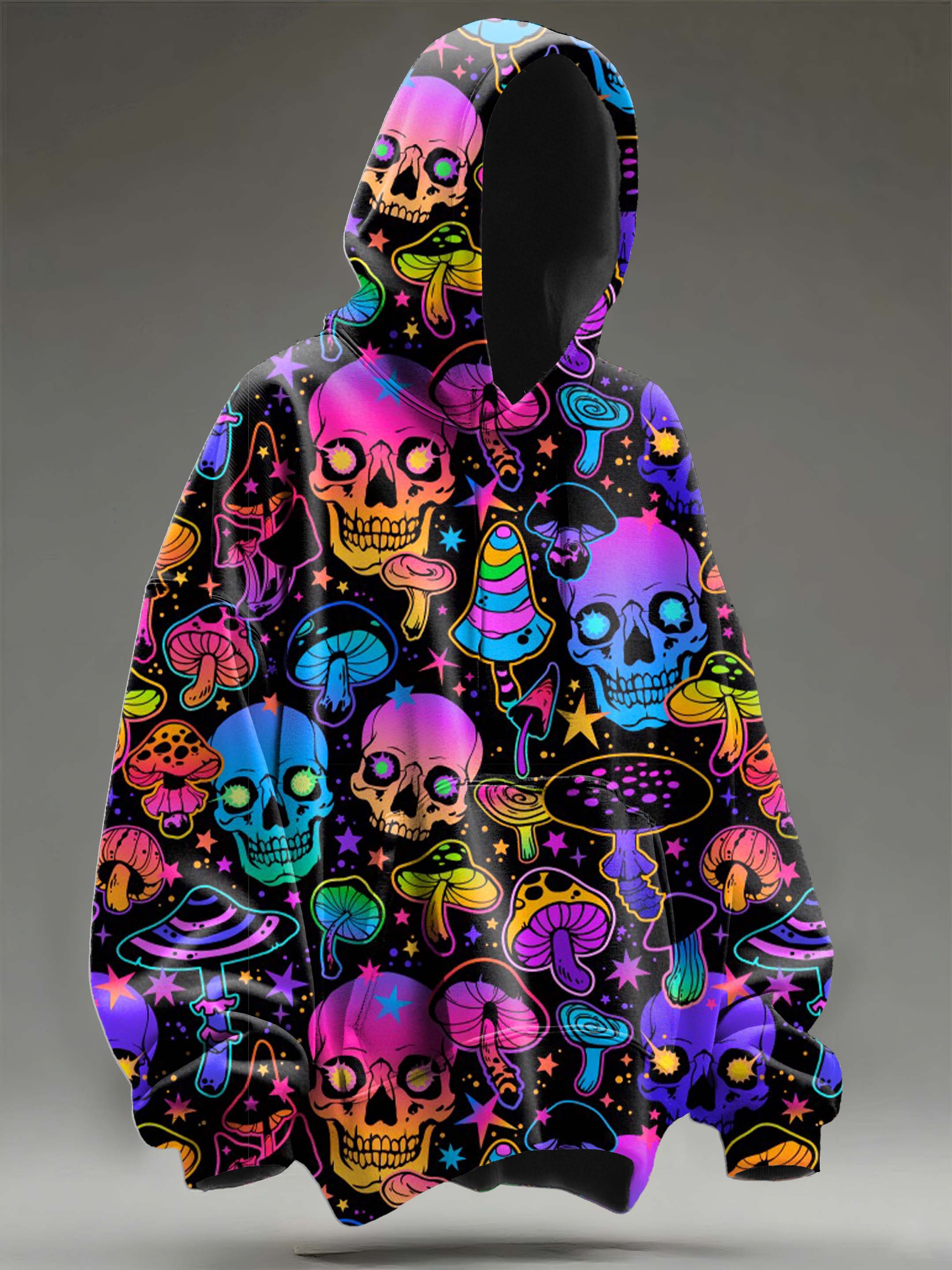 Colorful Skulls and Magic Mushrooms Casual Hoodie Sweatshirt