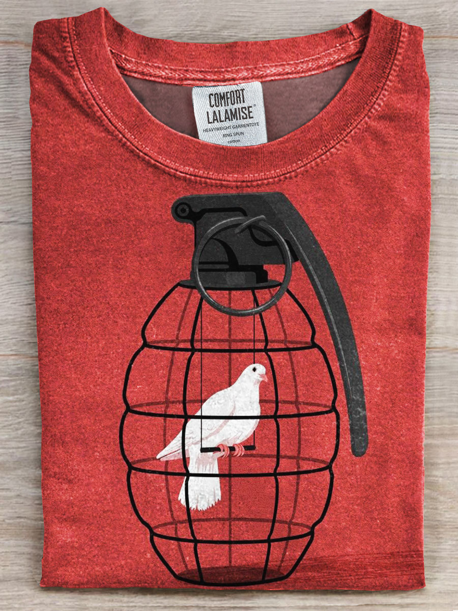 Bird Print Casual Short Sleeve T-shirt