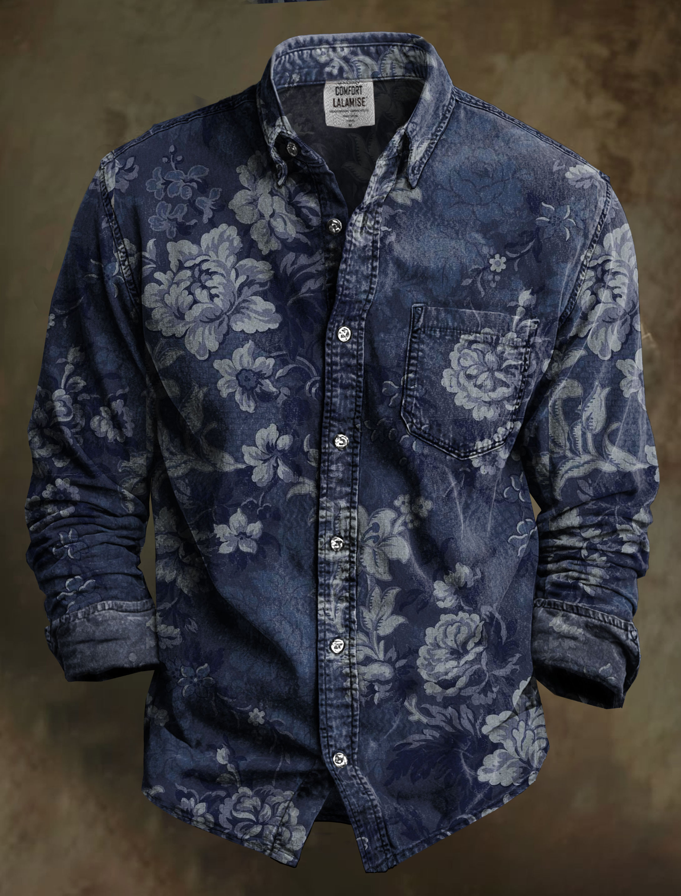 Vintage Flower Art Print 100% Cotton Long Sleeve Shirt