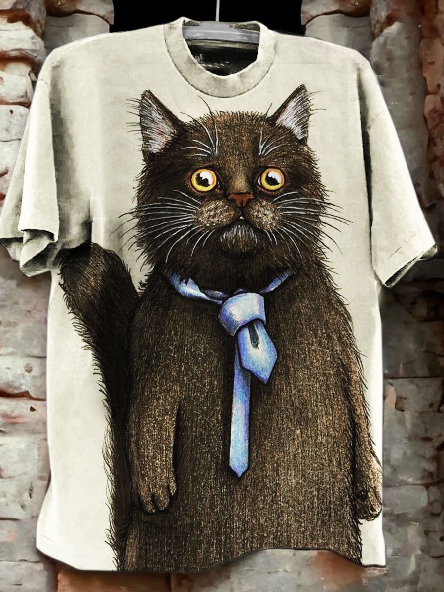 Cat Art Print Casual T-shirt
