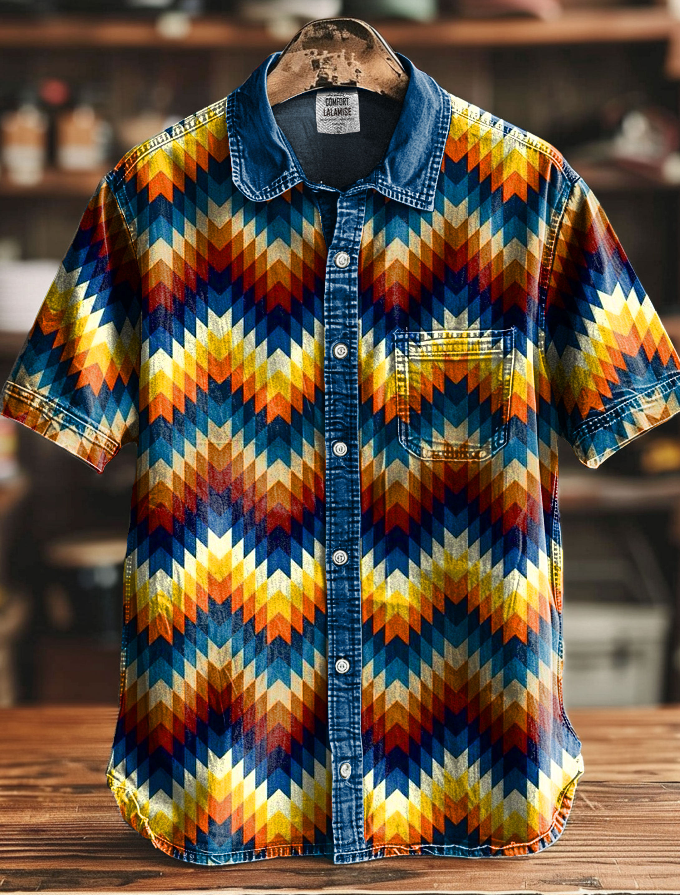 Vintage Geometric Art Print Casual 100% Cotton Shirt