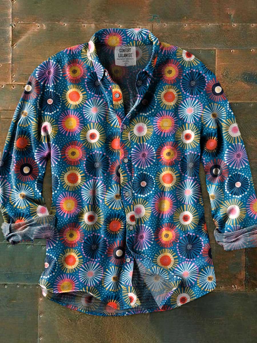 Gum flower blooming abstract blue floral Art Print 100% Cotton Long Sleeve Shirt