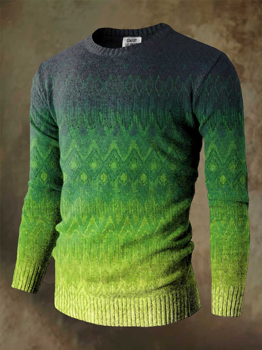 Abstrct Multicolor Art Print Knit Pullover Sweater