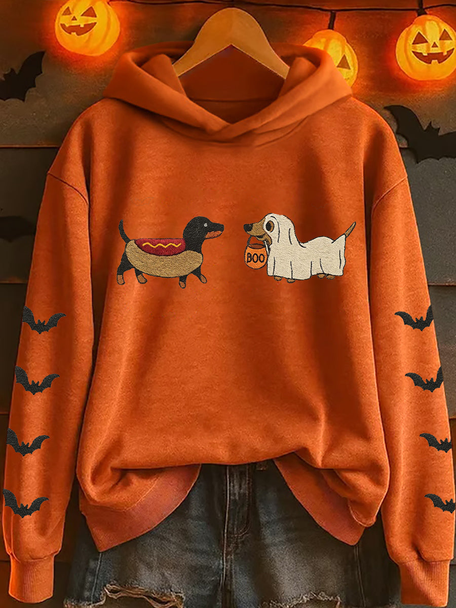 Women's Halloween Dachshund Embroidered Hoodie