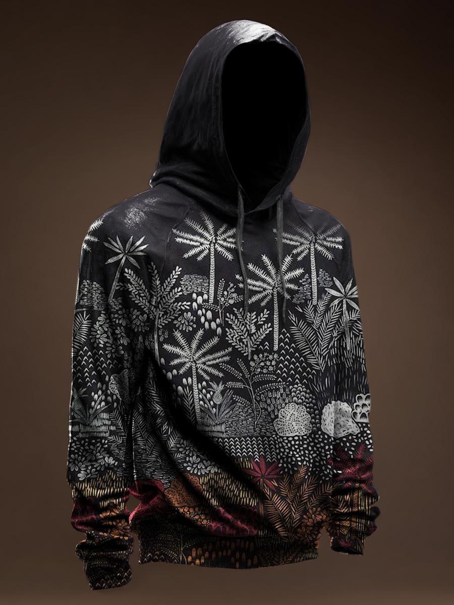 Palm Tree Pattern Vintage Print Casual Hoodie Sweatshirt