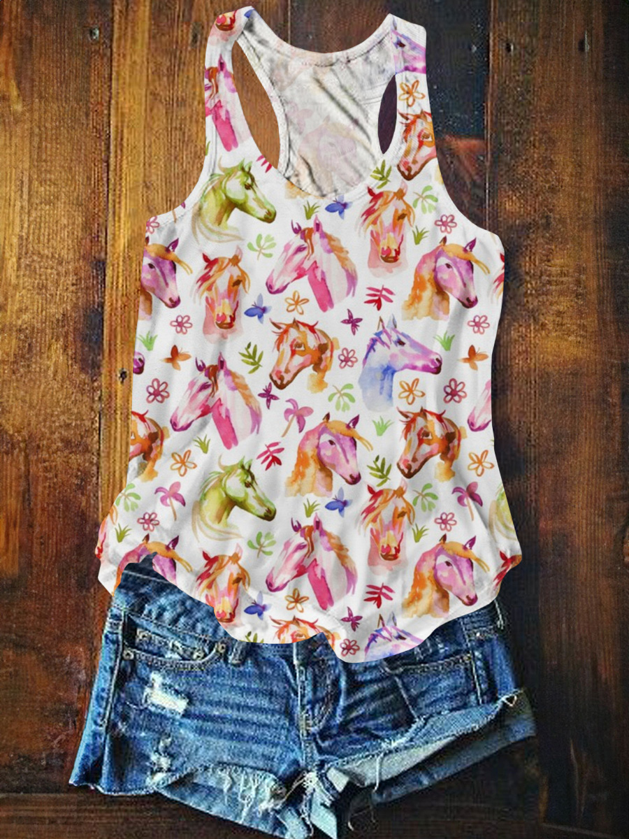 Vintage Horse Art Print Casual Vest