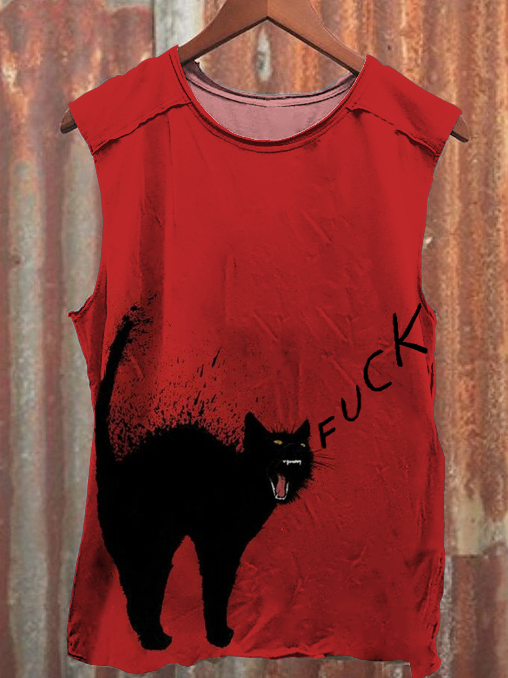 Black Cat Fuck Print 100% Cotton Casual Tank Top