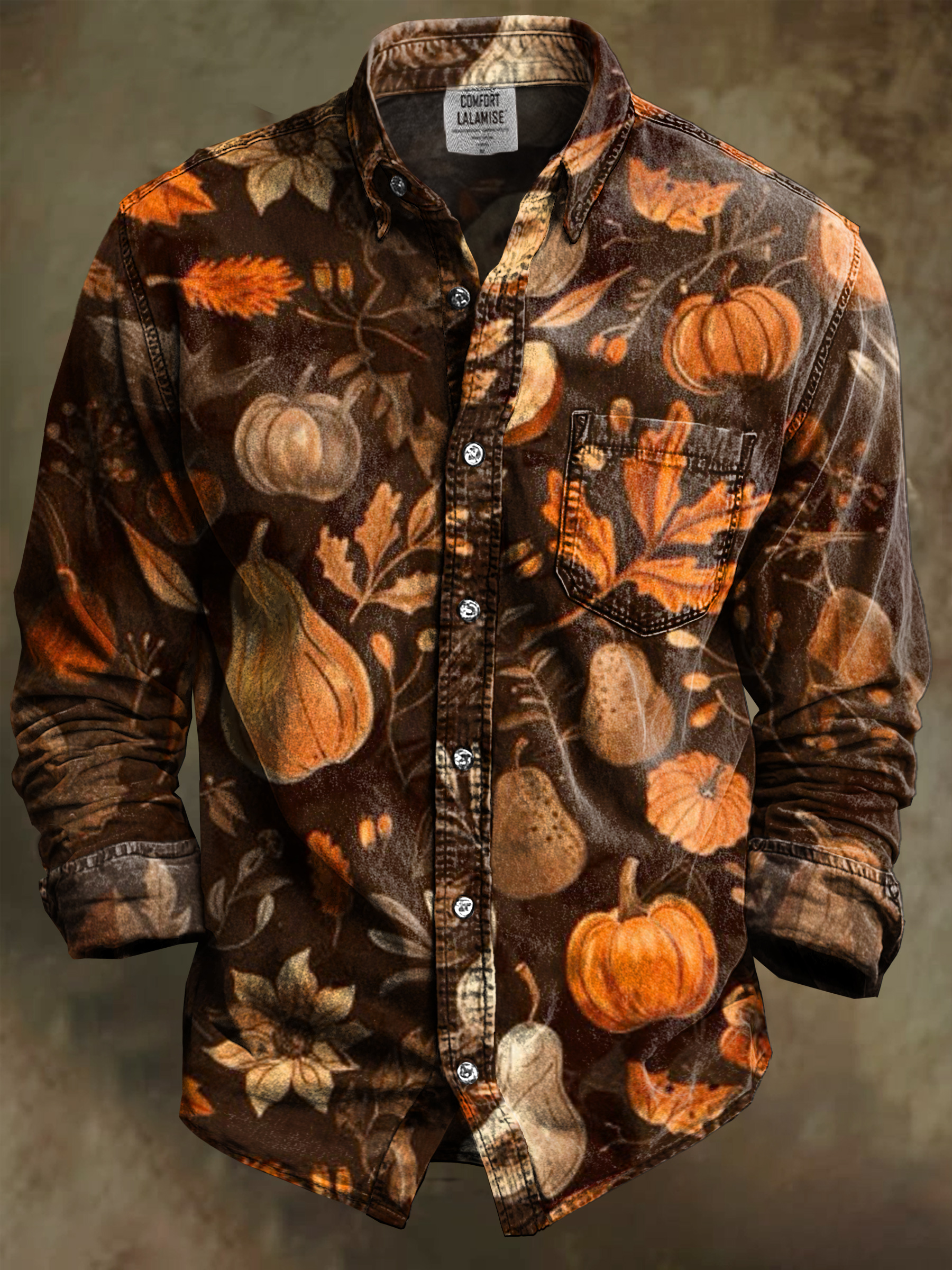Retro Halloween Pumpkin Art Print 100% Cotton Long Sleeve Shirt