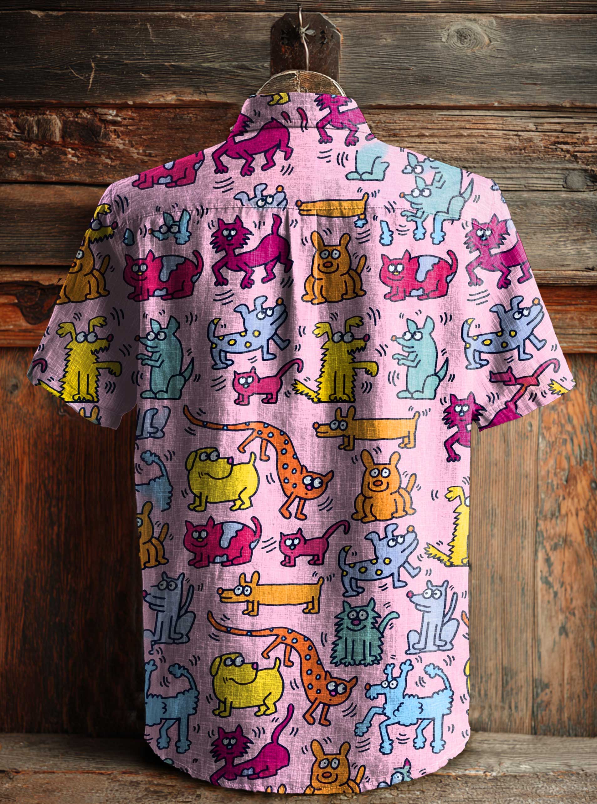 Dog Art Print Casual Cotton And Linen Shirt