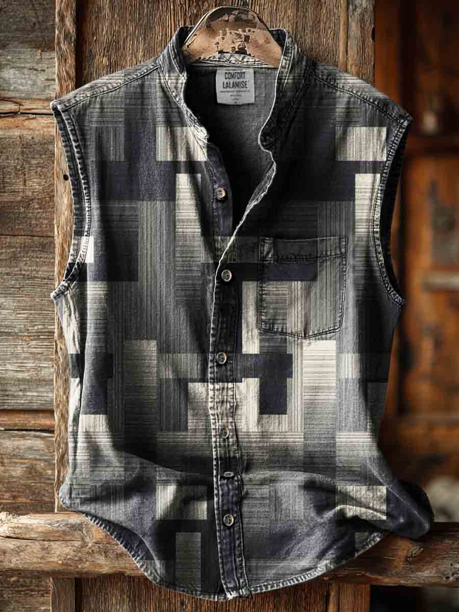 Abstrct Art Print Casual 100% Cotton Sleeveless Shirt