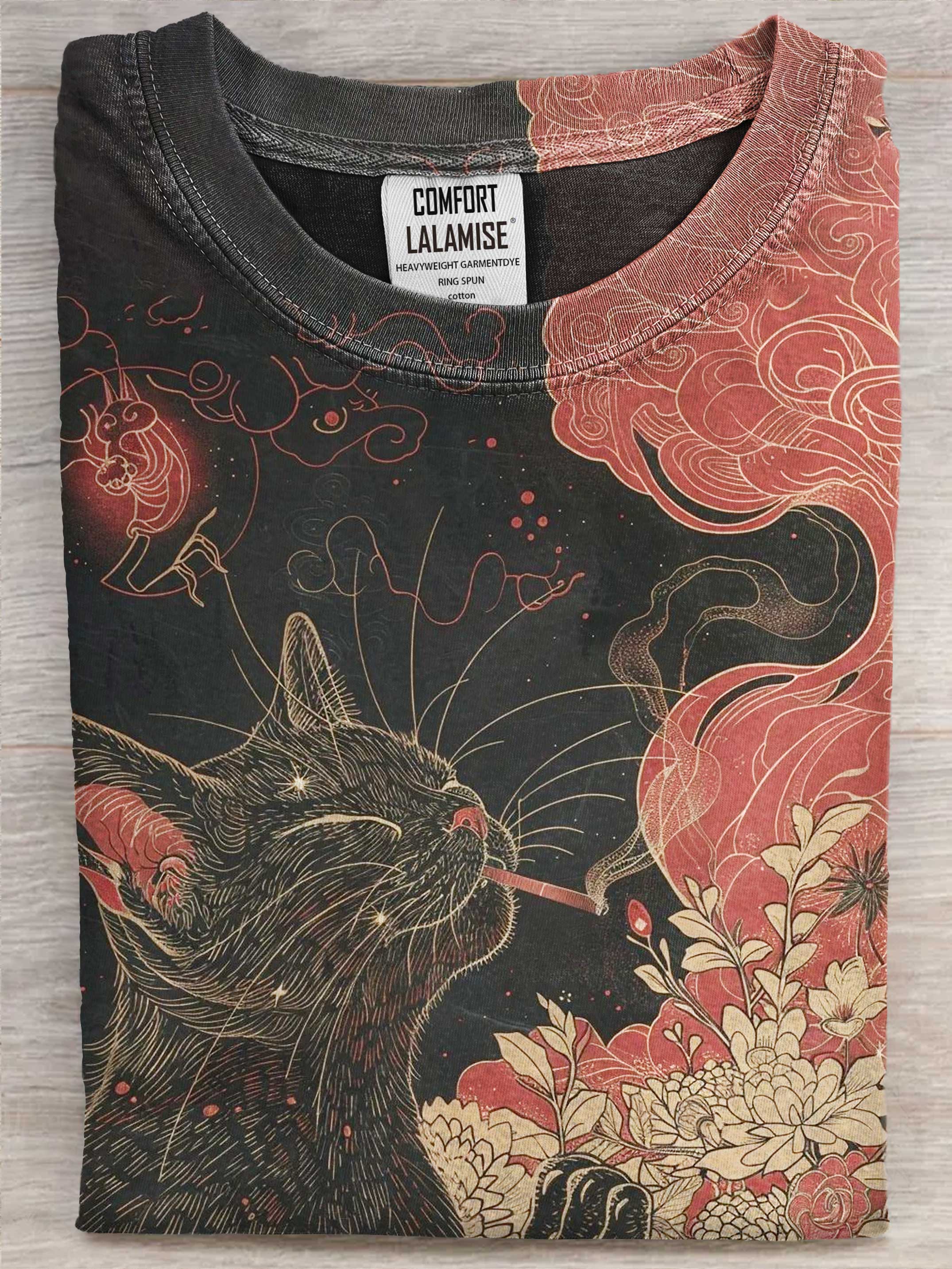 Cat Art Print Casaul Cotton Short Sleeve T-shirt