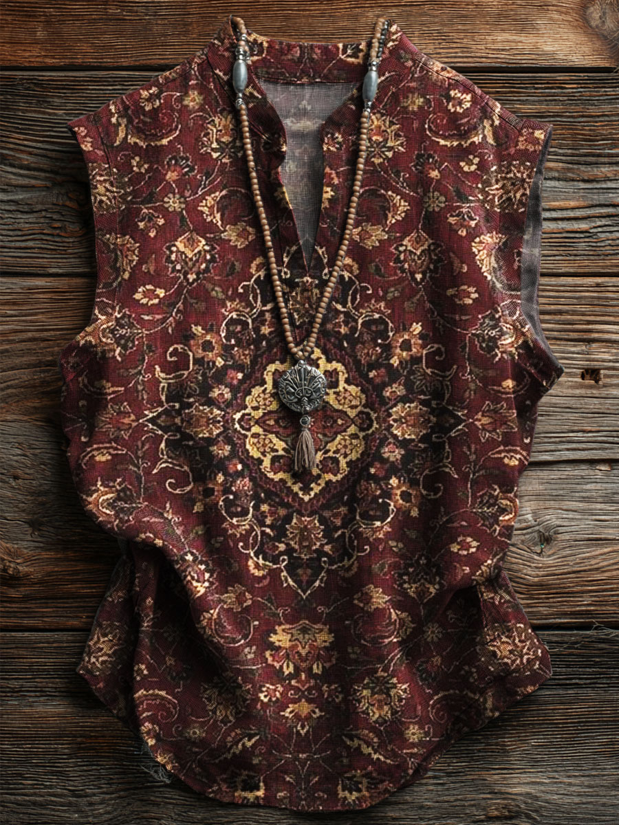 Ethnic Flower Print Casual Tank Top